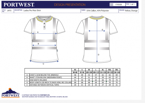 Tricou polo pro, pentru femei, galben/gri, PW3, Portwest